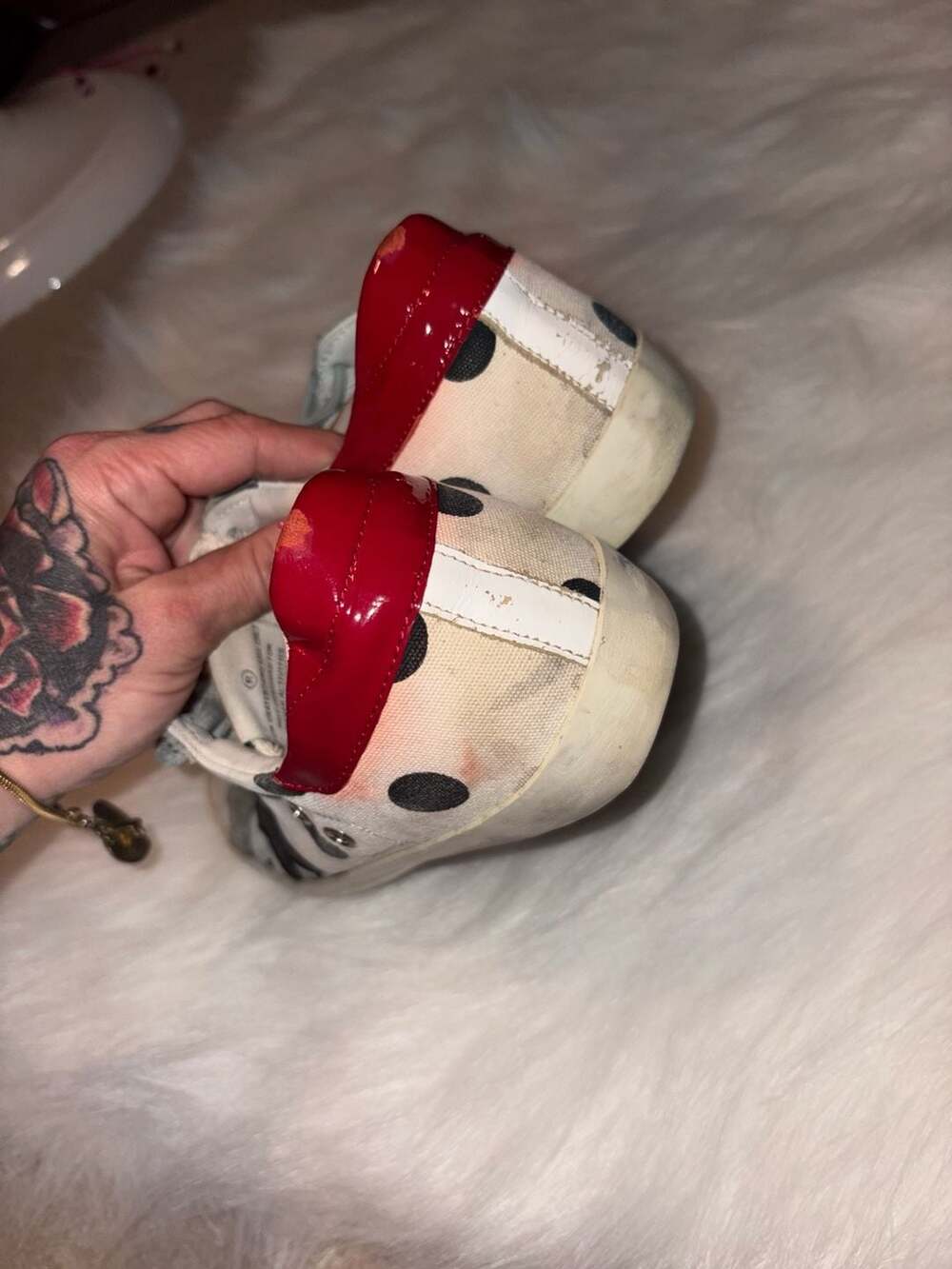 Golden Goose Super-Star Polka Dot Canvas Sneakers with Red Heel - Picture 3 of 7